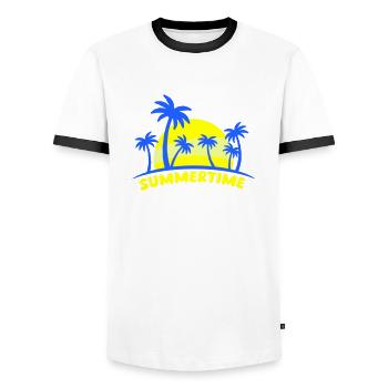 Été - T-shirt contrasté Homme - blanc/noir - Devant - AI Model Female 172 light (172cm) & AI Model Male 178 dark (178cm)