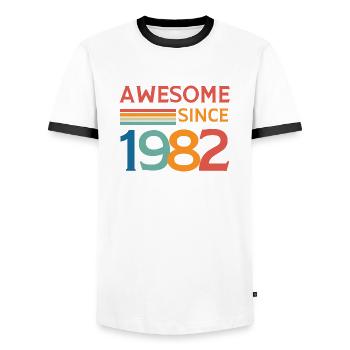 Awesome since 1982 - T-shirt contrasté Homme - blanc/noir - Devant - AI Model Female 172 light (172cm) & AI Model Male 178 dark (178cm)