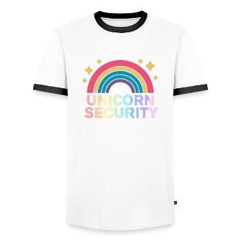UnicoLicorne Sécurité Licorne Devise Licorne Secu - T-shirt contrasté Homme - blanc/noir - Devant - AI Model Female 172 light (172cm) & AI Model Male 178 dark (178cm)