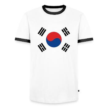 Corée du Sud - T-shirt contrasté Homme - blanc/noir - Devant - AI Model Female 172 light (172cm) & AI Model Male 178 dark (178cm)