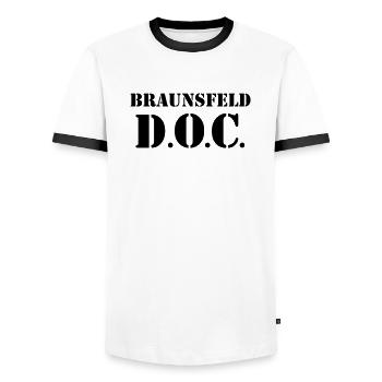 D.O.C. Braunsfeld - Männer Kontrast-T-Shirt - Weiß/Schwarz - Vorne - AI Model Female 172 light (172cm) & AI Model Male 178 dark (178cm)