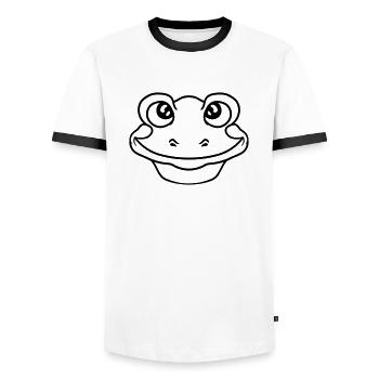 visage tête grenouille assis mignon mignon petit c - T-shirt contrasté Homme - blanc/noir - Devant - AI Model Female 172 light (172cm) & AI Model Male 178 dark (178cm)