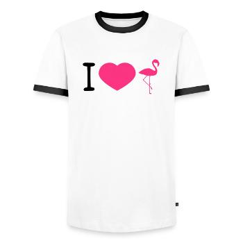 heart i love love silhouette outline flamingo clipa - Men's Ringer Shirt - white/black - Front - AI Model Female 172 light (172cm) & AI Model Male 178 dark (178cm)