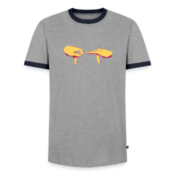 cracked yellow gang - Men's Ringer Shirt - grey/navy  - Front - AI Model Female 172 light (172cm) & AI Model Male 178 light (178cm)