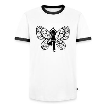 Yoga girl, butterfly wings, fairy, asana, teacher - Men's Ringer Shirt - white/black - Front - AI Model Female 172 light (172cm) & AI Model Male 178 dark (178cm)