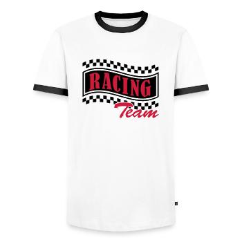 racing_team_002 - T-shirt contrasté Homme - blanc/noir - Devant - AI Model Female 172 light (172cm) & AI Model Male 178 dark (178cm)