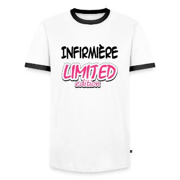 Docteur / Infirmier / Kiné / Médecin / Infirmière - Men's Ringer Shirt - white/black - Front - AI Model Female 172 light (172cm) & AI Model Male 178 dark (178cm)