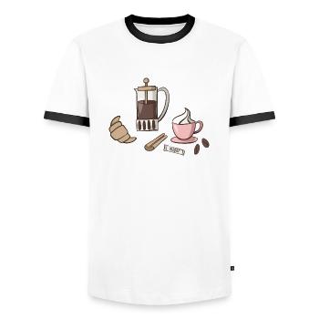 breakfast - Men's Ringer Shirt - white/black - Front - AI Model Female 172 light (172cm) & AI Model Male 178 dark (178cm)