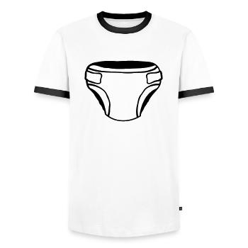 Design Diaper Clipart - Men's Ringer Shirt - white/black - Front - AI Model Female 172 light (172cm) & AI Model Male 178 dark (178cm)