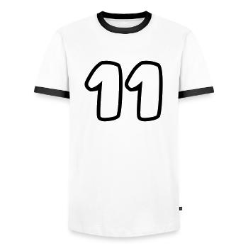 11 - Men's Ringer Shirt - white/black - Front - AI Model Female 172 light (172cm) & AI Model Male 178 dark (178cm)