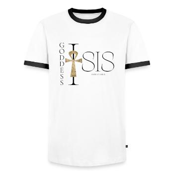 Goddess Isis I live My Force M K Eyelneiri Design - Männer Kontrast-T-Shirt - Weiß/Schwarz - Vorne - AI Model Female 172 light (172cm) & AI Model Male 178 dark (178cm)
