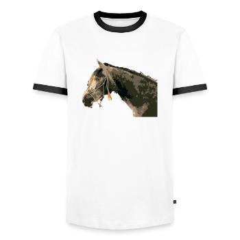 Horses, horse lover, horse lover, riding - Men's Ringer Shirt - white/black - Front - AI Model Female 172 light (172cm) & AI Model Male 178 dark (178cm)