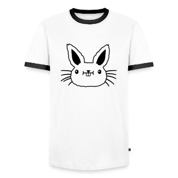 Face little kawaii rabbit - Men's Ringer Shirt - white/black - Front - AI Model Female 172 light (172cm) & AI Model Male 178 dark (178cm)