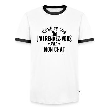 j ai rendez vous avec mon chat / humour chat - T-shirt contrasté Homme - blanc/noir - Devant - AI Model Female 172 light (172cm) & AI Model Male 178 dark (178cm)