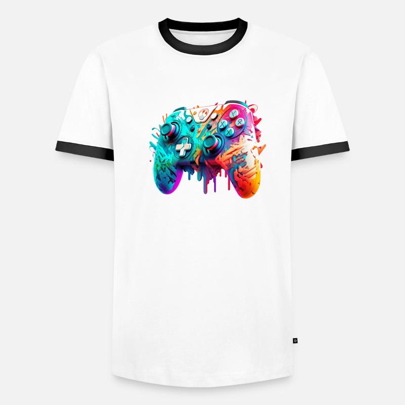 Neon Gaming Controller / Kontroller - Männer Kontrast-T-Shirt - Weiß/Schwarz