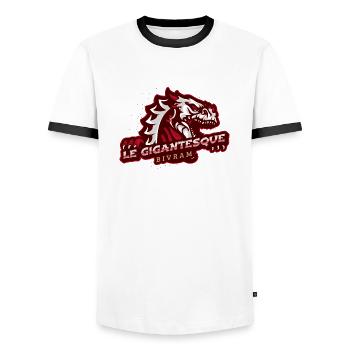 High-Designs logo d'un gigantesque dragon - T-shirt contrasté Homme - blanc/noir - Devant - AI Model Female 172 light (172cm) & AI Model Male 178 dark (178cm)