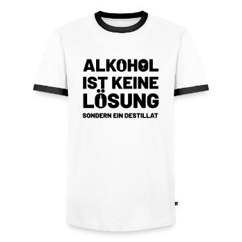 Alkohol ist keine Lösung sondern ein Destillat - Männer Kontrast-T-Shirt - Weiß/Schwarz - Vorne - AI Model Female 172 light (172cm) & AI Model Male 178 dark (178cm)