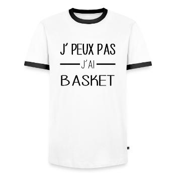 Accro au basket, prêt à tout dunker! - T-shirt contrasté Homme - blanc/noir - Devant - AI Model Female 172 light (172cm) & AI Model Male 178 dark (178cm)