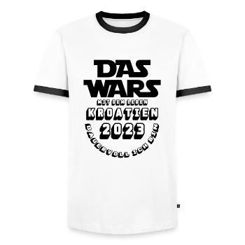 Das Wars | Kroatien 2023 | Dauervoll ich bin - Männer Kontrast-T-Shirt - Weiß/Schwarz - Vorne - AI Model Female 172 light (172cm) & AI Model Male 178 dark (178cm)