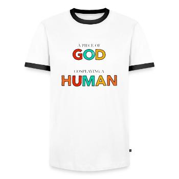 A piece of god - Männer Kontrast-T-Shirt - Weiß/Schwarz - Vorne - AI Model Female 172 light (172cm) & AI Model Male 178 dark (178cm)