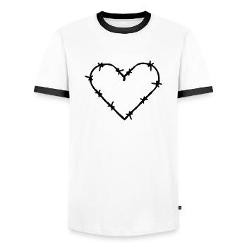 trapped heart love barbed wire thorny - Men's Ringer Shirt - white/black - Front - AI Model Female 172 light (172cm) & AI Model Male 178 dark (178cm)