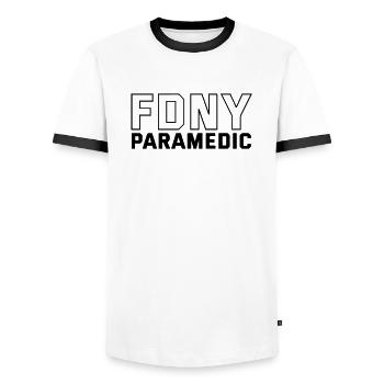 FDNY Paramedic - Männer Kontrast-T-Shirt - Weiß/Schwarz - Vorne - AI Model Female 172 light (172cm) & AI Model Male 178 dark (178cm)