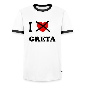 Greta mag ich nicht mehr - Männer Kontrast-T-Shirt - Weiß/Schwarz - Vorne - AI Model Female 172 light (172cm) & AI Model Male 178 dark (178cm)