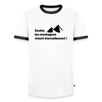 Seules les montagnes vivent éternellement ! - T-shirt contrasté Homme - blanc/noir - Devant - AI Model Female 172 light (172cm) & AI Model Male 178 dark (178cm)