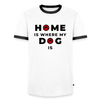 Home is where my Dog is - Saying 🐾💖🐕 - Men's Ringer Shirt - white/black - Front - AI Model Female 172 light (172cm) & AI Model Male 178 dark (178cm)