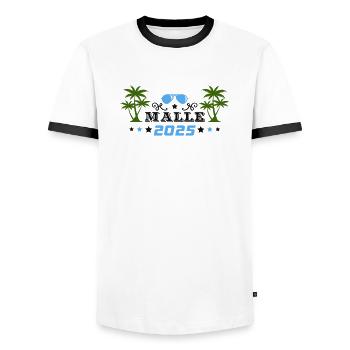 malle 2025 - Männer Kontrast-T-Shirt - Weiß/Schwarz - Vorne - AI Model Female 172 light (172cm) & AI Model Male 178 dark (178cm)