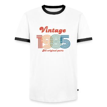 Jahrgang 1985, alle Originalteile - Männer Kontrast-T-Shirt - Weiß/Schwarz - Vorne - AI Model Female 172 light (172cm) & AI Model Male 178 dark (178cm)