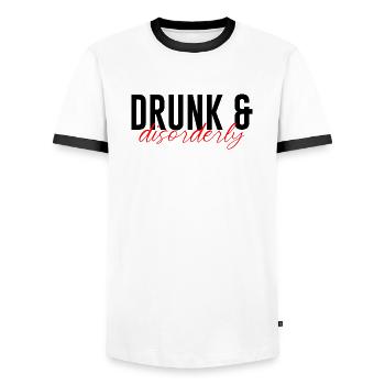 Drunk And Disorderly 3 - Men's Ringer Shirt - white/black - Front - AI Model Female 172 light (172cm) & AI Model Male 178 dark (178cm)