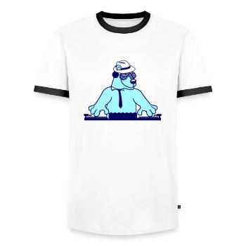 DJ Brown Bear Bear Grizzly Mixer Tie Party - Men's Ringer Shirt - white/black - Front - AI Model Female 172 light (172cm) & AI Model Male 178 dark (178cm)