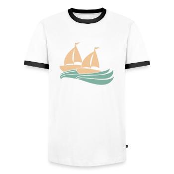Deux navires Régate par équipe Régate de voile de compétition - T-shirt contrasté Homme - blanc/noir - Devant - AI Model Female 172 light (172cm) & AI Model Male 178 dark (178cm)