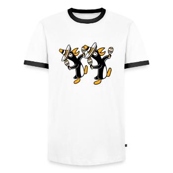 2 Pingouins Hochets Fête Mexique Culture Chapeaux Équipe - T-shirt contrasté Homme - blanc/noir - Devant - AI Model Female 172 light (172cm) & AI Model Male 178 dark (178cm)