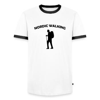 Nordic Walking - Männer Kontrast-T-Shirt - Weiß/Schwarz - Vorne - AI Model Female 172 light (172cm) & AI Model Male 178 dark (178cm)