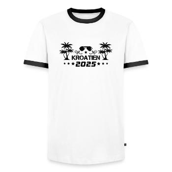 Croatie 2025 - T-shirt contrasté Homme - blanc/noir - Devant - AI Model Female 172 light (172cm) & AI Model Male 178 dark (178cm)
