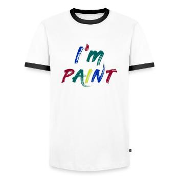 JE SUIS PEINTRE - J’adore peindre au doigt – Peintures au doigt - T-shirt contrasté Homme - blanc/noir - Devant - AI Model Female 172 light (172cm) & AI Model Male 178 dark (178cm)