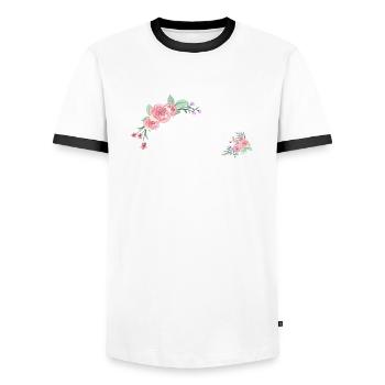 Lettre v fleurs - T-shirt contrasté Homme - blanc/noir - Devant - AI Model Female 172 light (172cm) & AI Model Male 178 dark (178cm)