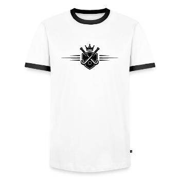 Feldhockey Logo - Männer Kontrast-T-Shirt - Weiß/Schwarz - Vorne - AI Model Female 172 light (172cm) & AI Model Male 178 dark (178cm)