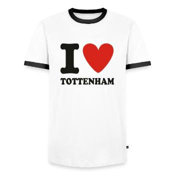 I LOVE TOTTENHAM - Men's Ringer Shirt - white/black - Front - AI Model Female 172 light (172cm) & AI Model Male 178 dark (178cm)