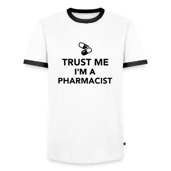 Trust me I'm a pharmacist - Men's Ringer Shirt - white/black - Front - AI Model Female 172 light (172cm) & AI Model Male 178 dark (178cm)