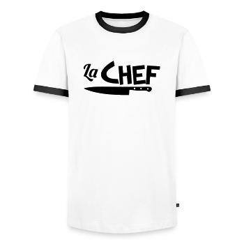 La chef - T-shirt contrasté Homme - blanc/noir - Devant - AI Model Female 172 light (172cm) & AI Model Male 178 dark (178cm)