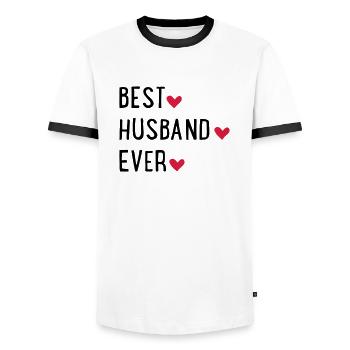 Mari - T-shirt contrasté Homme - blanc/noir - Devant - AI Model Female 172 light (172cm) & AI Model Male 178 dark (178cm)