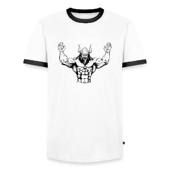 Vikings Viking Bodybuilder Training Gym - Men's Ringer Shirt - white/black - Front - AI Model Female 172 light (172cm) & AI Model Male 178 dark (178cm)