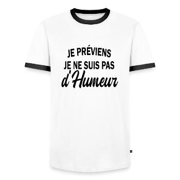 je préviens je ne suis pas d'humeur - T-shirt contrasté Homme - blanc/noir - Devant - AI Model Female 172 light (172cm) & AI Model Male 178 dark (178cm)