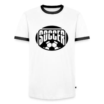 Design Soccer Hobby Sport - Men's Ringer Shirt - white/black - Front - AI Model Female 172 light (172cm) & AI Model Male 178 dark (178cm)