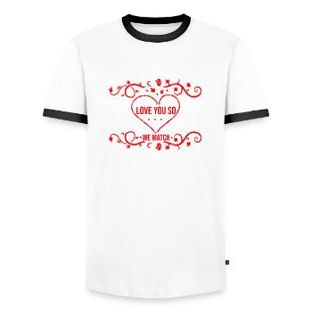 Love Saying - Men's Ringer Shirt - white/black - Front - AI Model Female 172 light (172cm) & AI Model Male 178 dark (178cm)