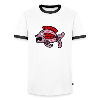 Culture of the Incas, fish symbol - Men's Ringer Shirt - white/black - Front - AI Model Female 172 light (172cm) & AI Model Male 178 dark (178cm)