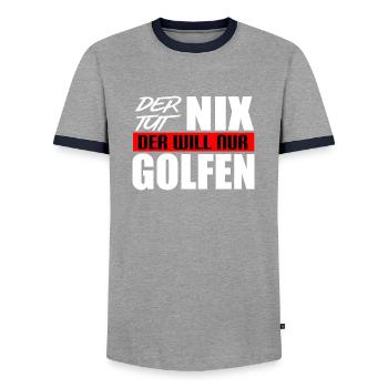 Der tut nix der will nur golfen Fun T-Shirt Party - Männer Kontrast-T-Shirt - Grau/Navy  - Vorne - AI Model Female 172 light (172cm) & AI Model Male 178 light (178cm)
